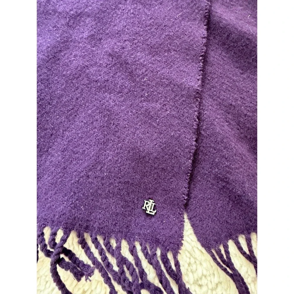 Lauren Ralph Lauren Scarf Purple Fringed 55% Cashmere 45% Wool Made In Italy